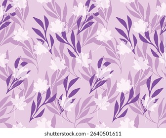 seamless design pattern with flowers and twigs with leaves. Vector illustrator