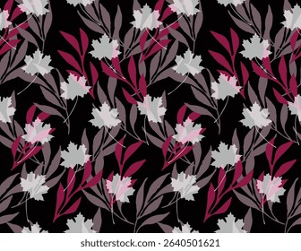 seamless design pattern with flowers and twigs with leaves. Vector illustrator