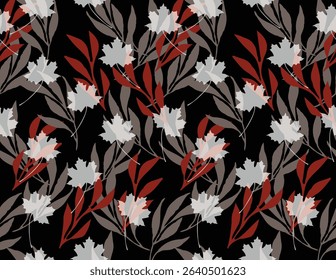 seamless design pattern with flowers and twigs with leaves. Vector illustrator