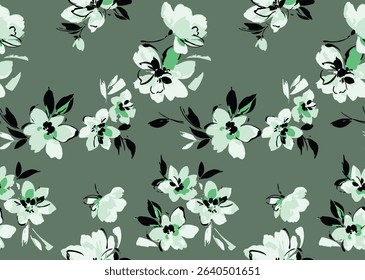 seamless design pattern with flowers and twigs with leaves. Vector illustrator