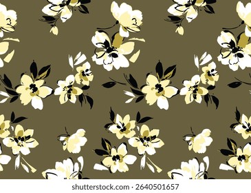 seamless design pattern with flowers and twigs with leaves. Vector illustrator