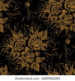 Patrón de diseño sin fisuras con flores y ramitas con hojas. Ilustrador de Vector