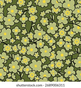 Patrón de diseño sin fisuras con flores y ramitas con hojas. Ilustrador de Vector