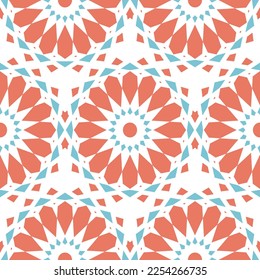 Seamless design pattern. Square tile. Ornamental Background. colorful mosaic. Motif. Decorative texture. Arabesque style. Editable vector. High quality. Isolated background. Scalable.