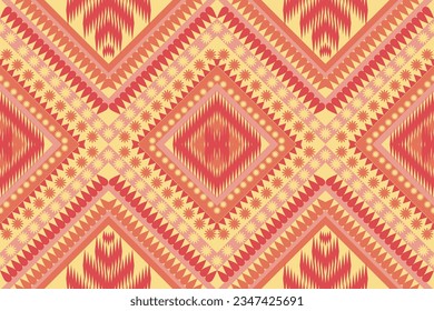 Seamless design pattern, traditional flower geometric zigzag pattern.yellow red orange vector illustration design, abstract fabric pattern, aztec style for print textiles 