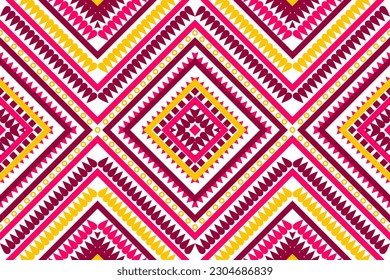 Nahtloses Design, traditionelles geometrisches Muster rot, gelb, weißrosa, weißes Vektorgrafik-Design, abstraktes Stoffmuster, aztec-Stil für Textilien, Tapeten