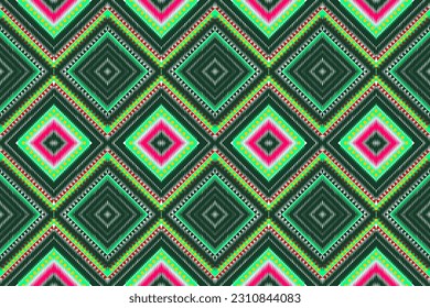 Patrón de diseño sin foco, patrones geométricos tradicionales, verde, rosa, rojo. diseño de ilustraciones vectoriales Patrón de tela abstracta, estilo azteca para textiles, papel tapiz