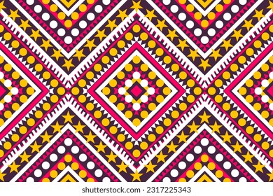 Patrón de diseño sin foco, patrón geométrico tradicional.  diseño de ilustraciones vectoriales púrpura de color amarillo rosa, patrón de tela abstracta, estilo azteca para textiles, 