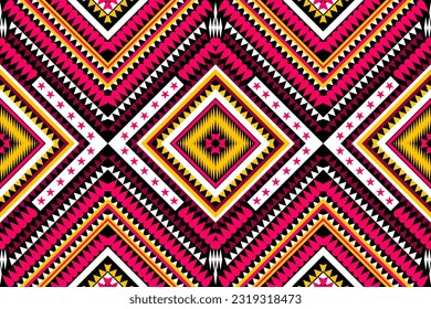 Patrón de diseño sin foco, patrón de zigzag geométrico tradicional. blanco rosa rojo amarillo    diseño de ilustración vectorial, patrón de tejido abstracto, estilo azteca para textiles, 