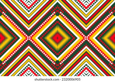 Patrón de diseño sin foco, patrón de zigzag geométrico tradicional. diseño de ilustración vectorial verde rojo amarillo, patrón de tela abstracta, estilo azteca para textiles, 