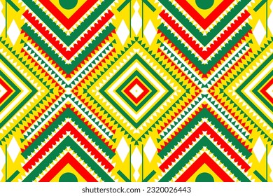 Seamless design pattern, traditional geometric zigzag pattern. yellow red  white  green  vector illustration design, abstract fabric pattern, aztec style for textiles, 