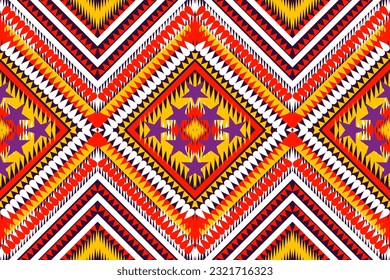 Seamless design pattern, traditional geometric star zigzag pattern. yellow purple orange  white  vector illustration design, abstract fabric pattern, aztec style for textiles, 