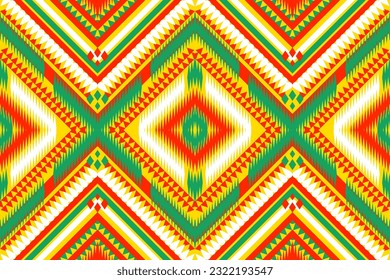 Seamless design pattern, traditional geometric zigzag pattern. yellow red  white green vector illustration design, abstract fabric pattern, aztec style for print textiles 