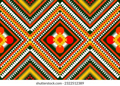Seamless design pattern, traditional geometric zigzag pattern. Orange White Dark Green Yellow vector illustration design, abstract fabric pattern, aztec style for print textiles 
