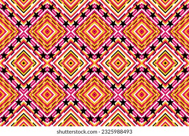Seamless design pattern, traditional geometric zigzag pattern. yellow black pink vector illustration design, abstract fabric pattern, aztec style for print textiles 