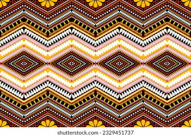 Seamless design pattern, traditional geometric zigzag pattern. red black white yellow vector illustration design, abstract fabric pattern, aztec style for print textiles 