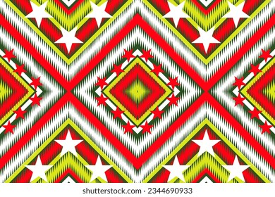Seamless design pattern, traditional geometric zigzag pattern. green yellow red white vector illustration design, abstract fabric pattern, aztec style for print textiles 