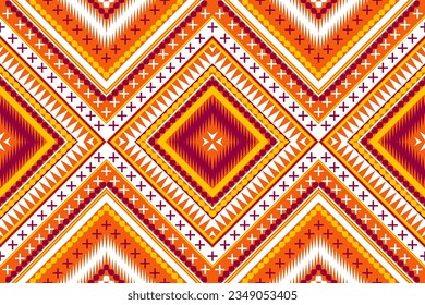 Seamless design pattern, traditional geometric zigzag pattern.red yellow white orange vector illustration design, abstract fabric pattern, aztec style for print textiles 