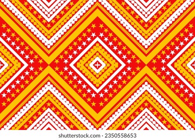 Patrón de diseño sin fisuras, patrón de zigzag geométrico tradicional.diseño de ilustración de vector rojo amarillo blanco, patrón de tela abstracta, estilo azteca para tejidos de impresión 