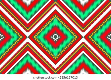 Seamless design pattern, traditional geometric flower zigzag pattern Christmas yellow green white red vector illustration design, abstract fabric pattern, aztec style for print textiles 