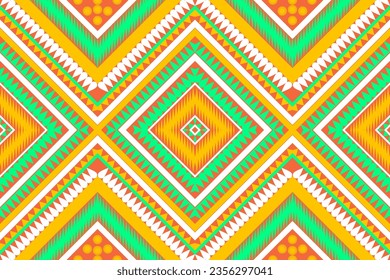 Patrón de diseño sin foco, flor geométrica tradicional patrón zigzag Navidad diseño de ilustración vectorial de color amarillo verde, patrón de tejido abstracto, estilo azteca para tejidos impresos 