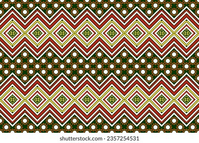 Patrón de diseño sin foco, flor geométrica tradicional patrón zigzag Navidad rojo amarillo amarillo blanco rojo diseño de ilustración vectorial, patrón de tejido abstracto, estilo azteca para tejidos impresos 