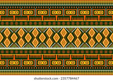Seamless design pattern, traditional geometric flower zigzag pattern  green yellow white black  vector illustration design, abstract fabric pattern, aztec style for print textiles 