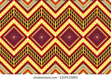 Patrón de diseño sin soldadura, patrón de flor geométrica tradicional zigzag Diseño de ilustración vectorial amarillo rojo blanco, patrón de tejido abstracto, estilo azteca para tejidos de impresión 