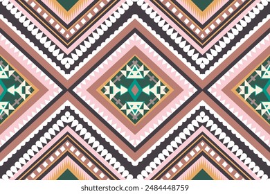  Seamless design pattern, traditional geometric zigzag pattern. pink brown white green vector illustration design, abstract fabric pattern, aztec style for textiles