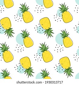 Seamless design with pineapple fruit and slices of pineapple