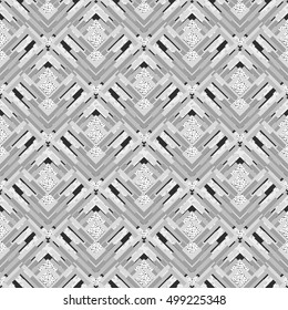  Seamless design. Retro pattern. Memphis background. Avant-garde backdrop. Vintage graphic. Bauhaus print. Black and white wallpaper. Hipster illustration. Monochrome ornament. Geometry art. Vector.
