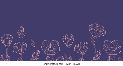 seamless design with silhouettes of a linear curly flowers. Modern design for packaging, paper, fabric, decor for cards