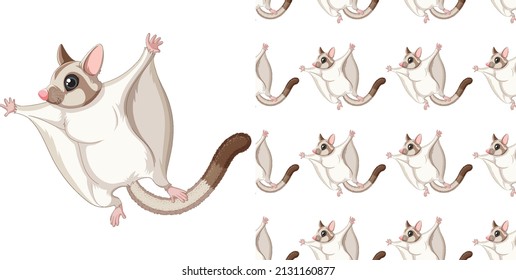 Seamless design of sugar glider  on white background illustration