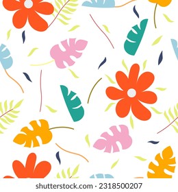 seamless design. trend vector graphics. summer colorful flowers and leaves. background for any products
