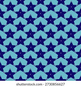 A seamless design.
Uses a large blue star and smaller white stars inside the blue star, arranged symmetrically.A seamless design.
Uses a large blue star and smaller white stars inside the blue star, arranged symmetrically.Graphics, packaging, wrapping paper.
