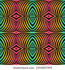 Seamless design vector Beauty circular oval line art batik ethnic dayak borneo pattern with colourful gradient 