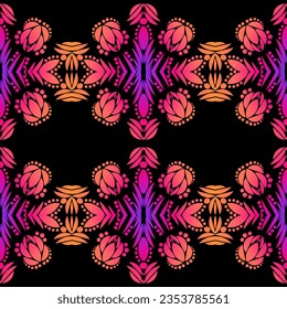 Vector de diseño sin foco de belleza Línea floral de arte batik étnico dayak patrón borneo con gradiente colorido 