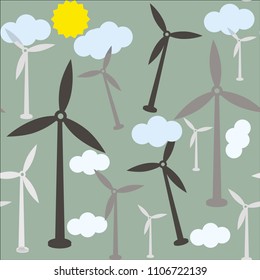 Seamless design. Wind turbine icon with long shadow. Flat design style. Simple icon. Modern flat icon in stylish colors.