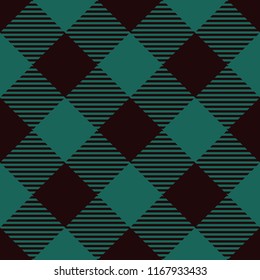 Seamless diagonal black and cyan lumberjack plaid check textile pattern vector