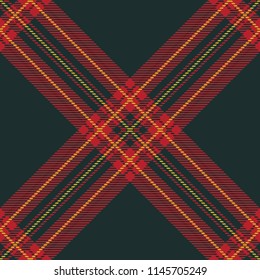 Seamless diagonal black gold and red classic textile detailed tartan woven plaid pattern vector