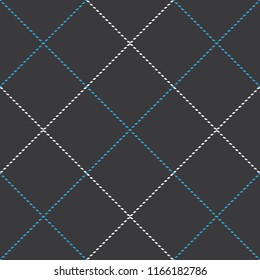 Seamless diagonal black white and blue textile plaid check tattersall pattern vector