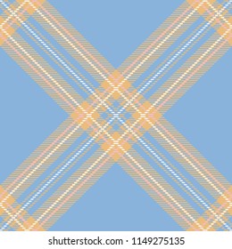 Seamless diagonal blue and orange classic textile detailed tartan woven plaid pattern vector
