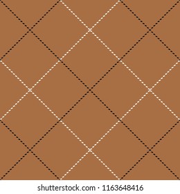 Seamless diagonal brown black and white textile plaid check tattersall pattern vector
