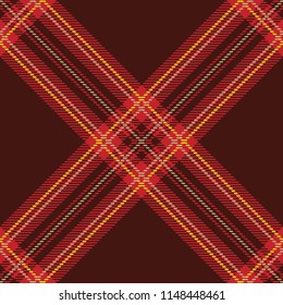 Seamless diagonal burgundy red and yellow classic textile detailed tartan woven plaid pattern vector