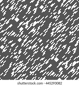 Seamless Diagonal Chaotic Line Pattern. Vector Black and White Background. Minimal Geometric Texture