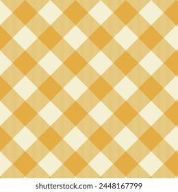 Seamless diagonal checkered patterns in yellow and beige for textile design. Gingham pattern with a cross-shaped graphic background for a fabric print. Vector illustration.