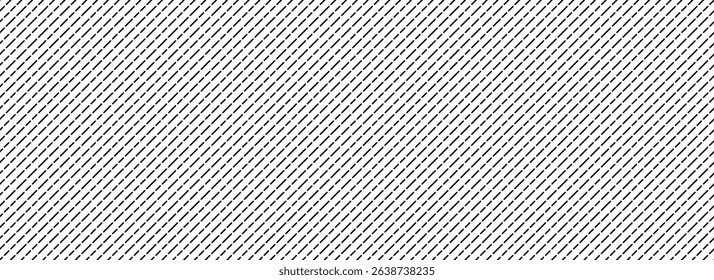 Seamless diagonal dash line pattern. Repeated slash dashed lines background. Black and white angled linear wallpaper. Abstract tilted slanted stripes backdrop. Repeating oblique strip texture. Vector