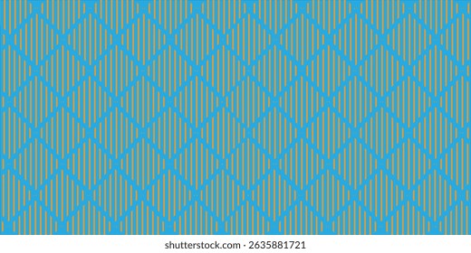 Seamless diagonal gingham checker pattern in pastel cobalt blue and white. Contemporary light turquoise linen textured diamond background. Baby boy trendy striped checks textile or nursery wallpaper