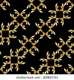 Seamless diagonal gold floral pattern on black background