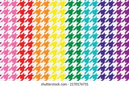 Seamless diagonal houndstooth pattern vector illustration print for modern fashion textile design, autumn, winter, spring dress, jacket, coat, skirt, scarf, handkerchief, curtain. lgbtq pride